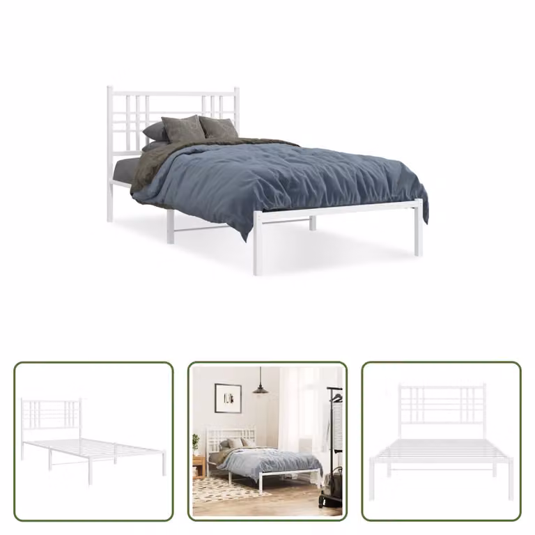 The Living Store Struttura letto con testiera in metallo bianco 100x200 cm
