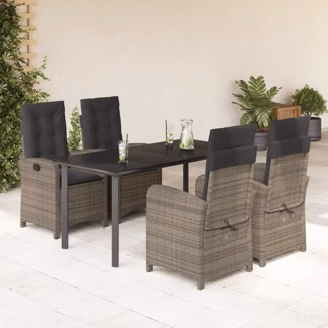 Set da Pranzo da Giardino 5 pz con Cuscini in Polyrattan Grigio 3212364