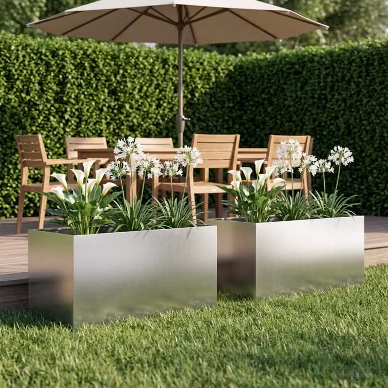 Set di 2 vasi da giardino vidaXL in acciaio inox color argento L 100 cm x P 50 cm x H 50 cm