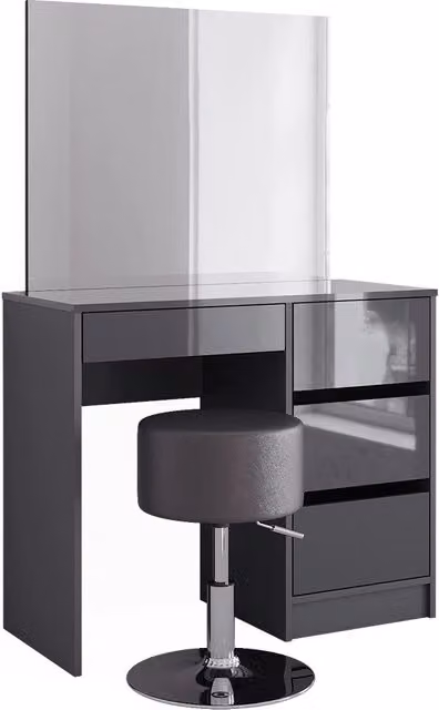 Tavolo da toeletta Sherry Antracite lucido 90 cm con specchio e sgabello Vicco