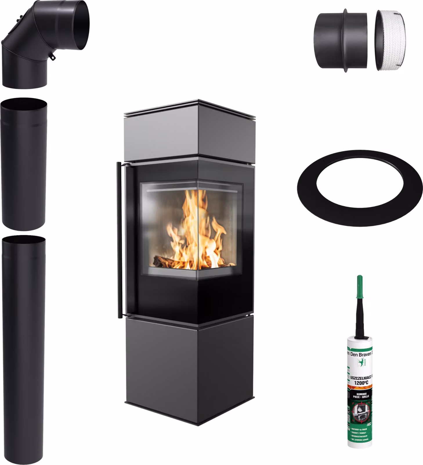Stufa a libera installazione KRATKI REN S Right 7kW Ø150 Set nero
