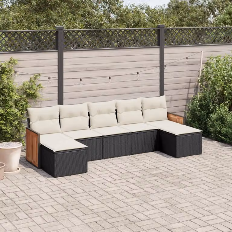 vidaXL Set Divani da Giardino Moderno in Polyrattan con 7 Cuscini Imbottiti e Coperture Rimovibili Nero e Bianco