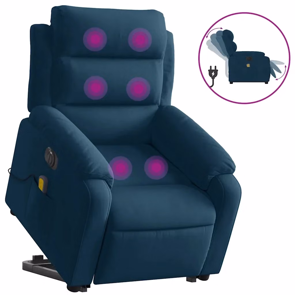 Poltrona Alzapersona Elettrica con Massaggio vidaXL in Velluto Blu per Senior – 2