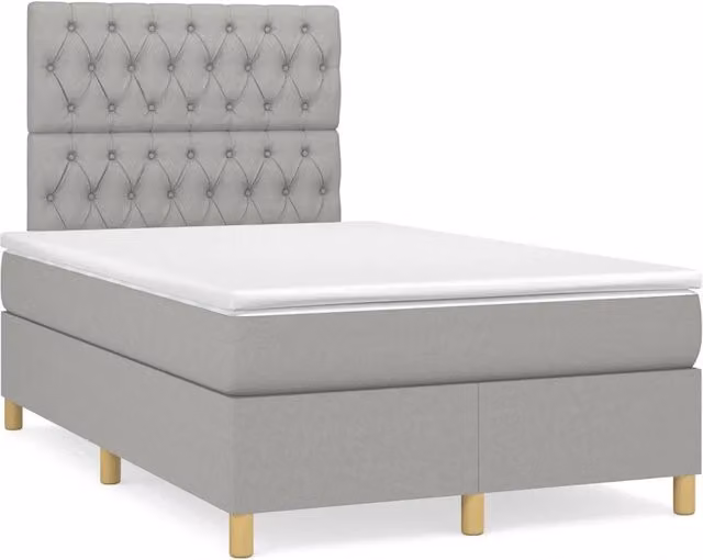 Letto matrimoniale moderno vidaXL con materasso ibrido, illuminazione LED sottostante e porta USB, rivestimento in tessuto grigio, L/P/H: 120 x 200 x 123 cm