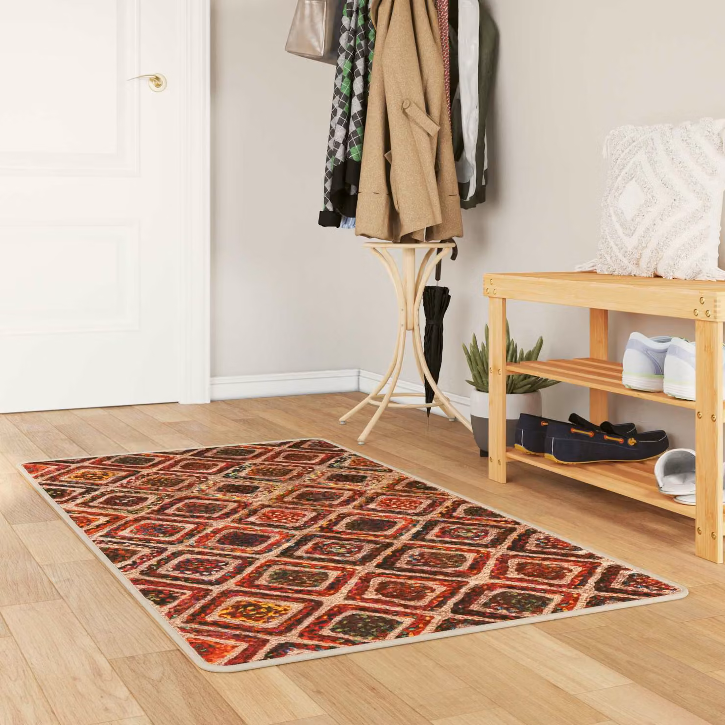 Tappeto Runner vidaXL MARSA Multicolore con motivo a diamanti, lavabile e antiscivolo, L: 100 cm x P: 200 cm, in poliestere e PVC