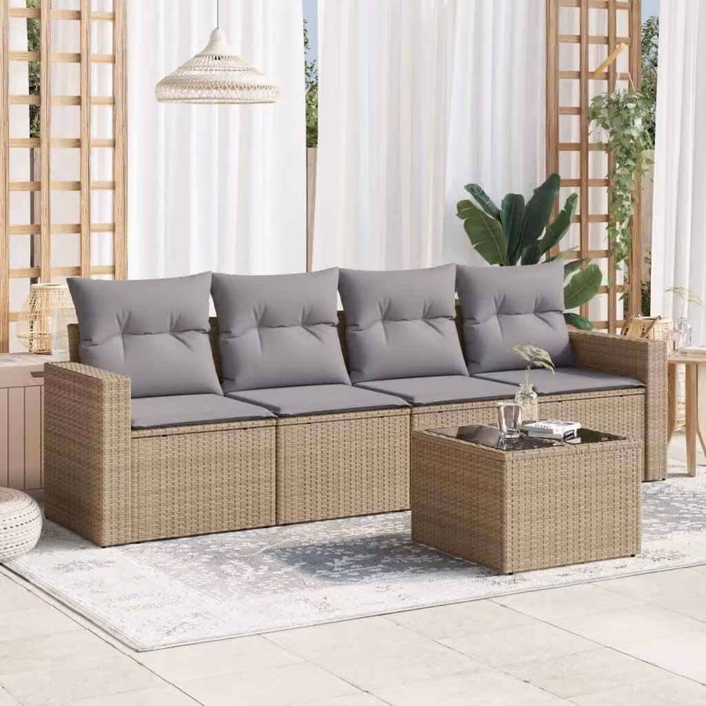 Maison Exclusive - Set Divano da Giardino 5 pz con Cuscini Beige in Polyrattan