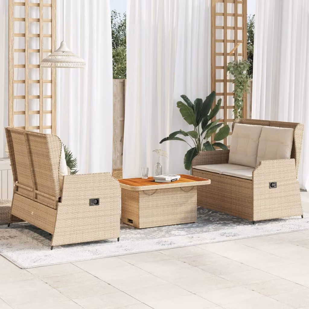 Maison Exclusive - Set Divani da Giardino 3 pz con Cuscini in Polyrattan Beige