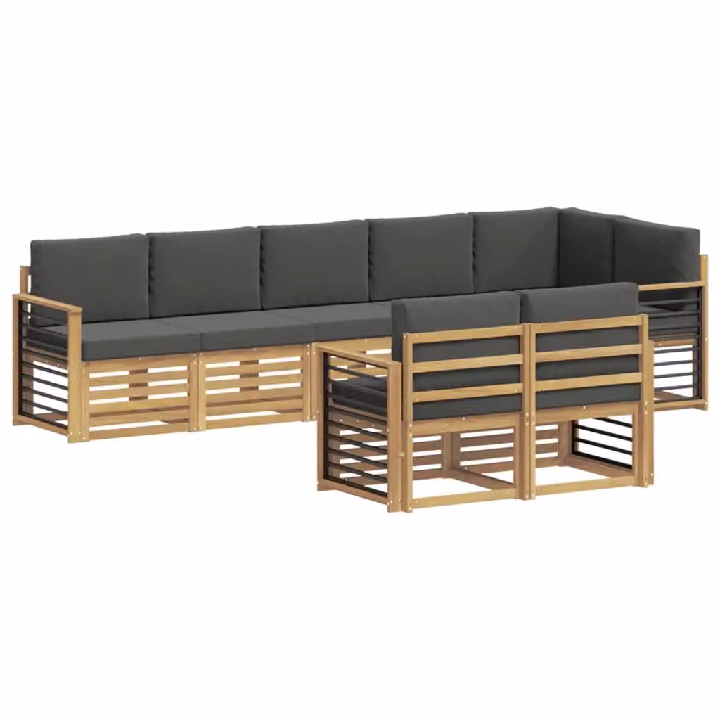 Set di divani da esterno a L vidaXL in legno di acacia con cuscini bianchi e antracite – 2