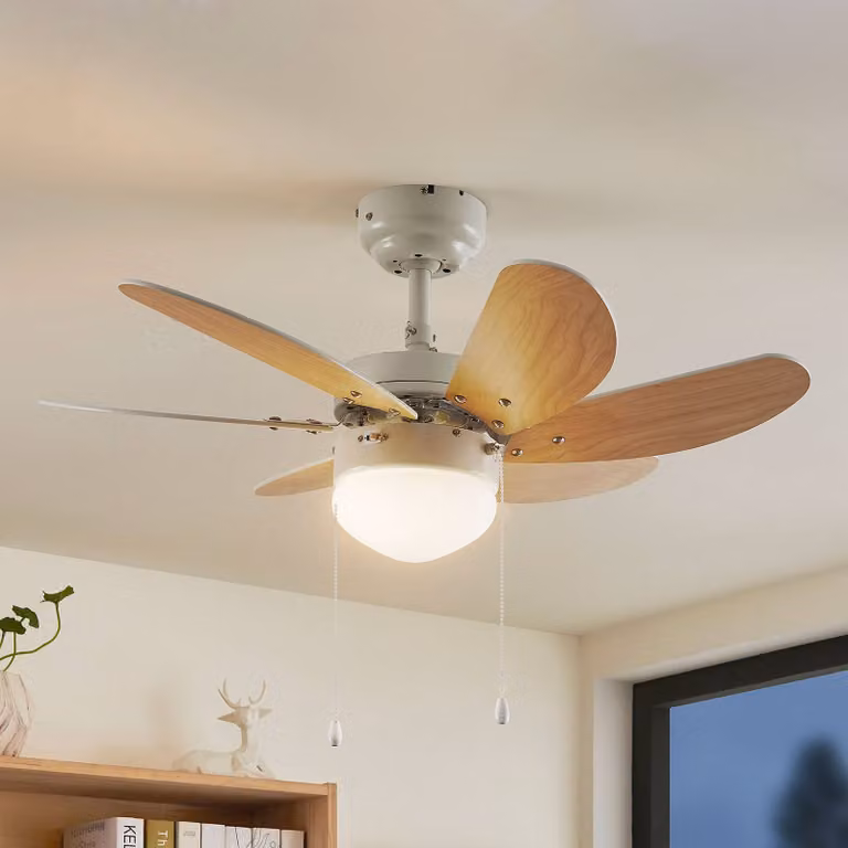 Lindby ventilatore da soffitto Minja, bianco, legno Minja, Bianco / Opale, Soggiorno / Sala da pranzo, Metallo, Moderno