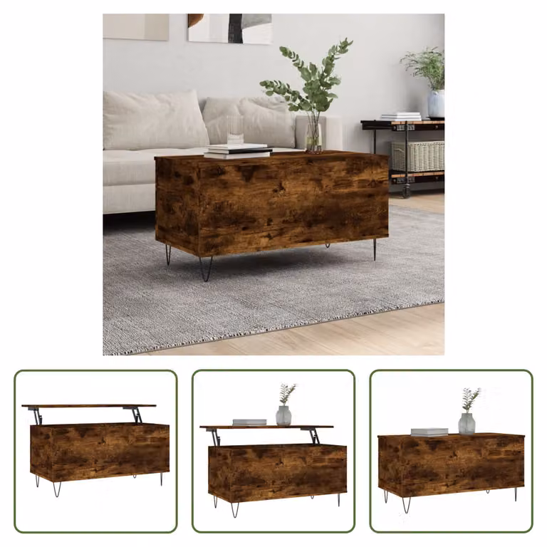 The Living Store tavolino in rovere fumé 90x44,5x45 cm materiale a base di legno