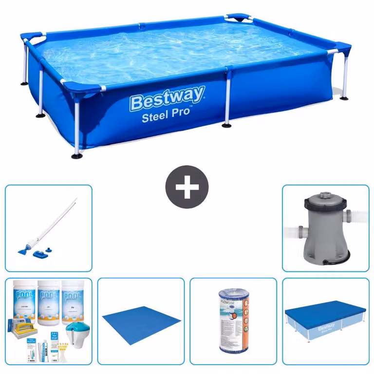 Bestway Steel Pro, piscina rettangolare - 221x150x43 cm - 7 pezzi - Modello S21516