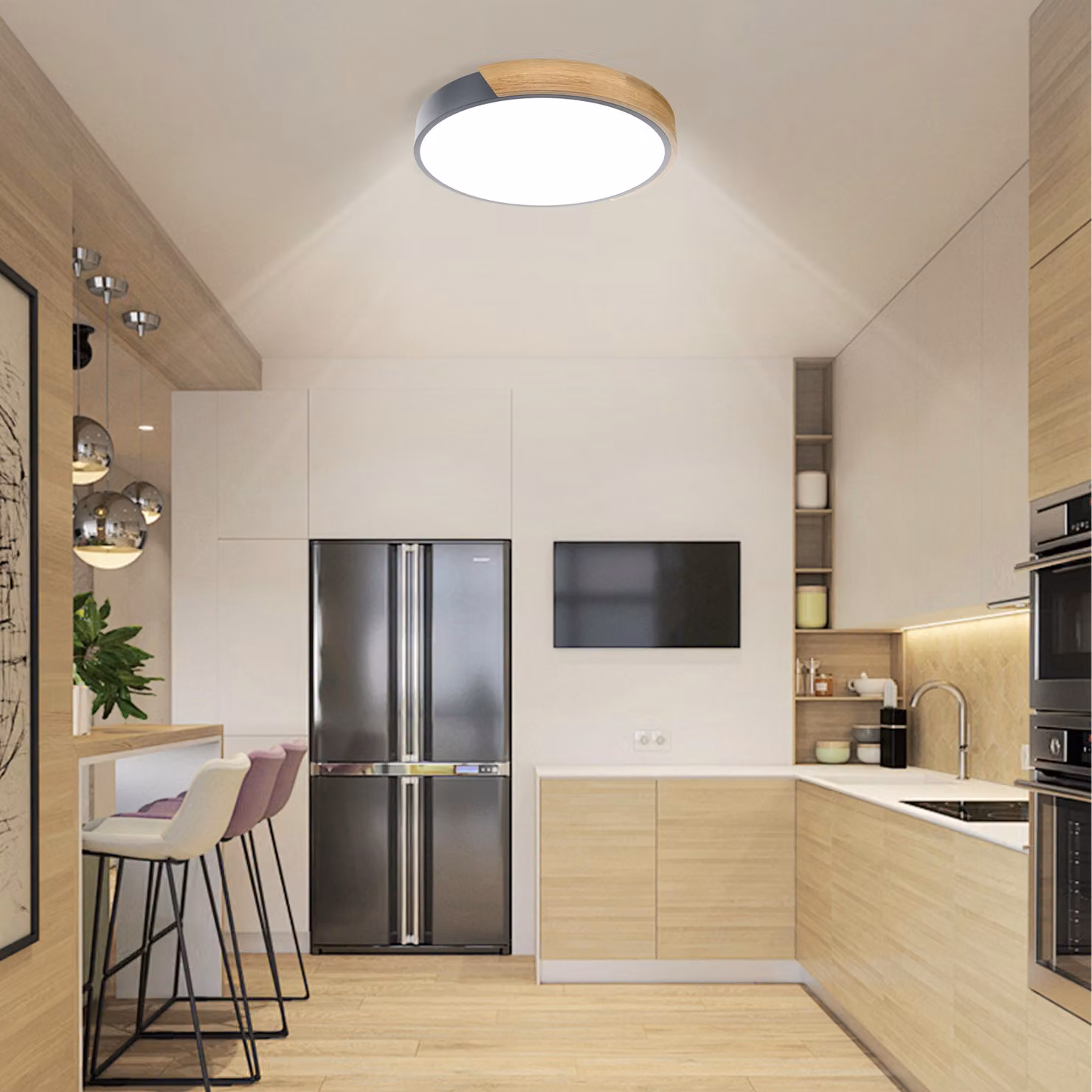 VA-Cerulean, plafoniera LED, 96W, luce bianca fredda (6000-6500K), 6720 lumen, diametro 60 cm, colore grigio