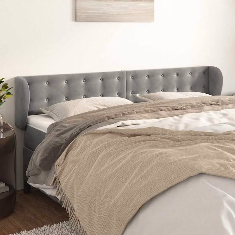 Testiera ad orecchio vidaXL in velluto grigio chiaro L: 163 cm, P: 23 cm, H: 78/88 cm