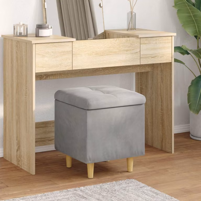 Pouf con contenitore vidaXL in velluto grigio, L 40 x P 40 x H 45 cm