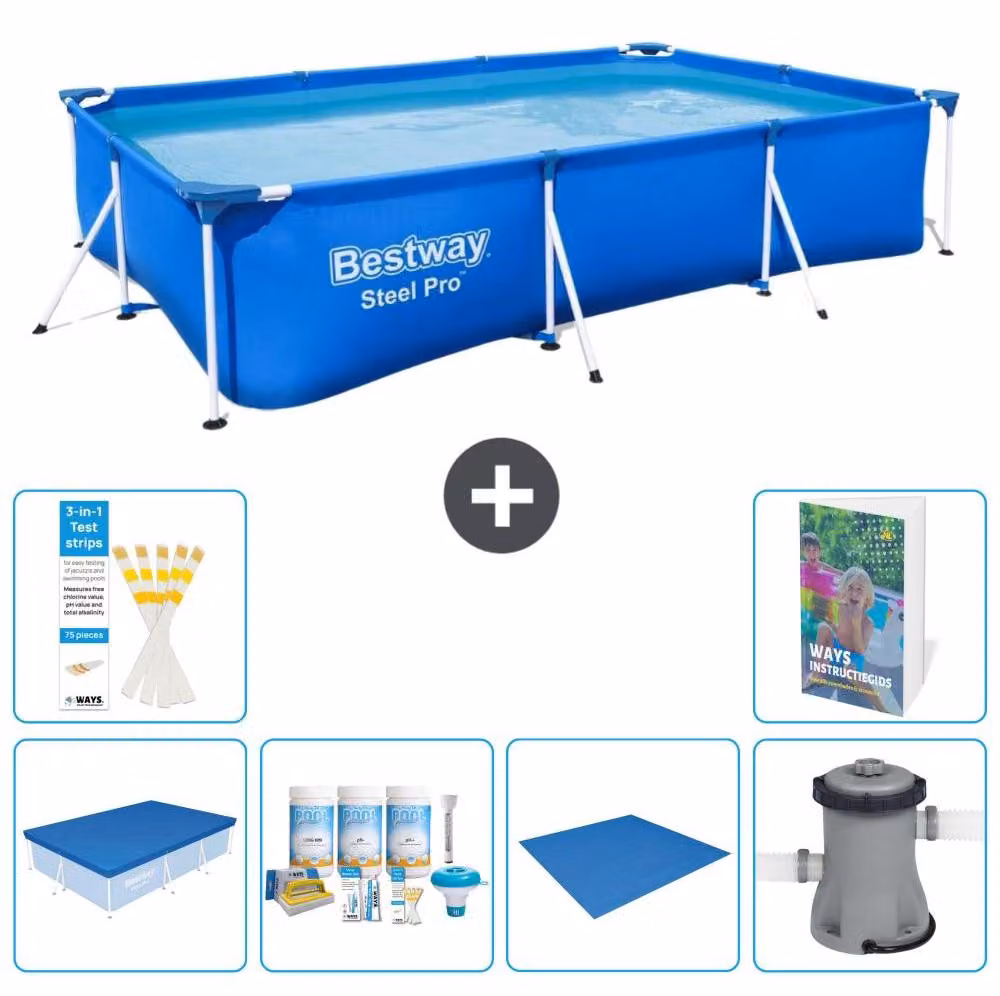 Bestway Steel Pro, piscina rettangolare - 300x201x66 cm - composta da 5 parti, modello S77