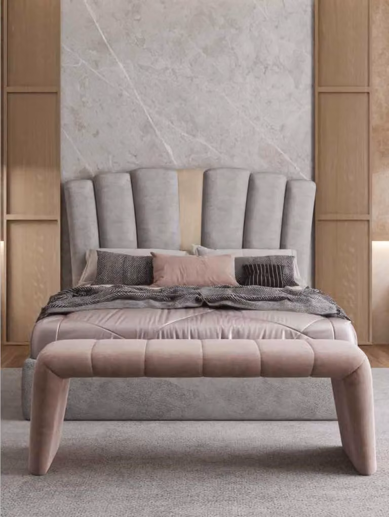 Bettrahmen Design Polster Bett Designer Möbel Grau Betten Schlafzimmer Luxus