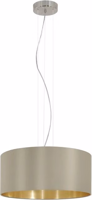 Lampadario a sospensione moderno Eglo in metallo e tessuto beige e argento con 3 luci E27