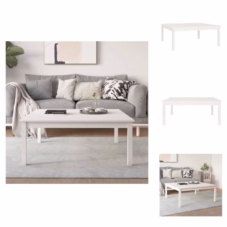 vidaXL Tavolino bianco 100x100x40 cm in legno di pino massiccio - Tavolini da caffè