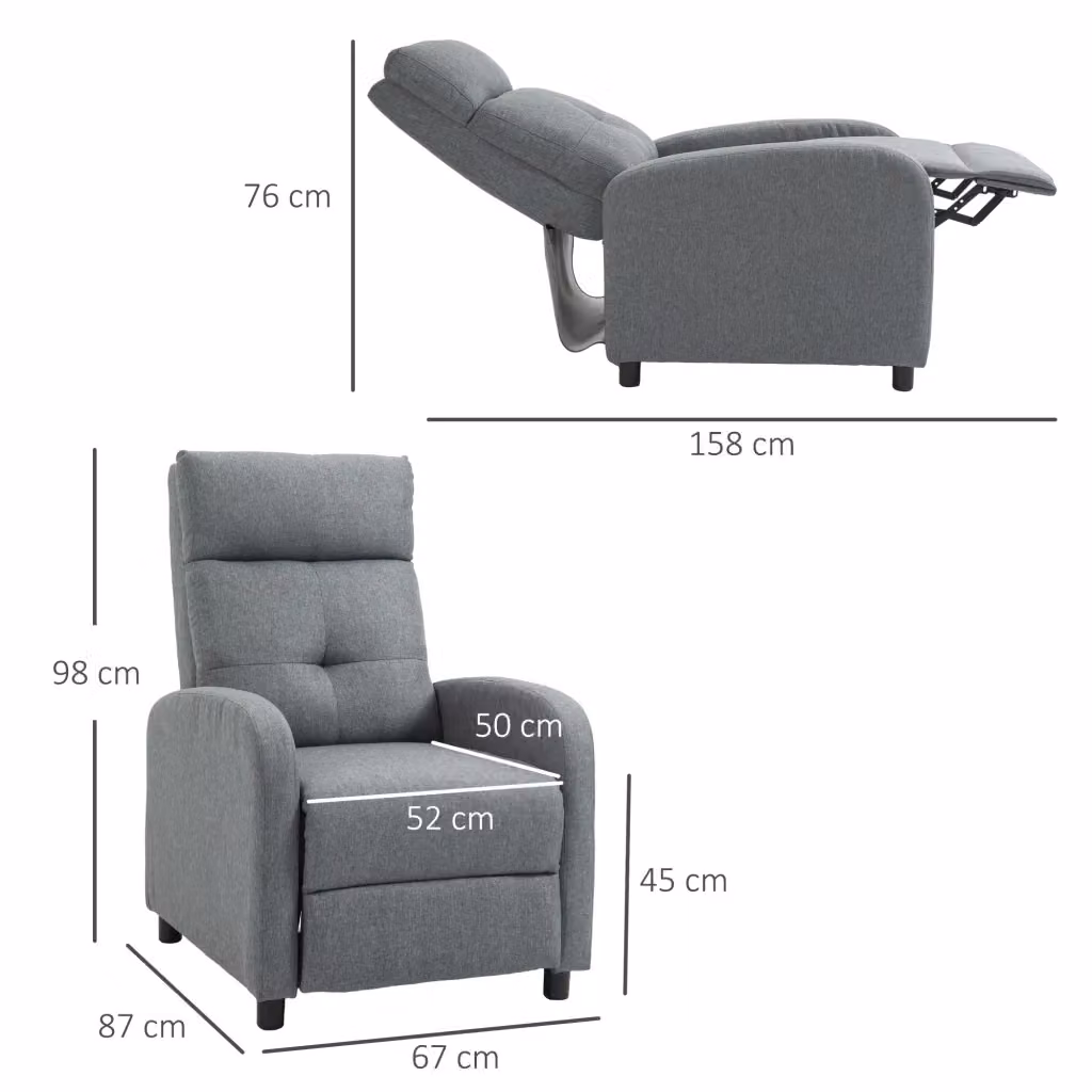 Poltrona Relax TV WISHDOR con Braccioli, Rivestimento in Tessuto Grigio, Design Moderno per Soggiorno – 2