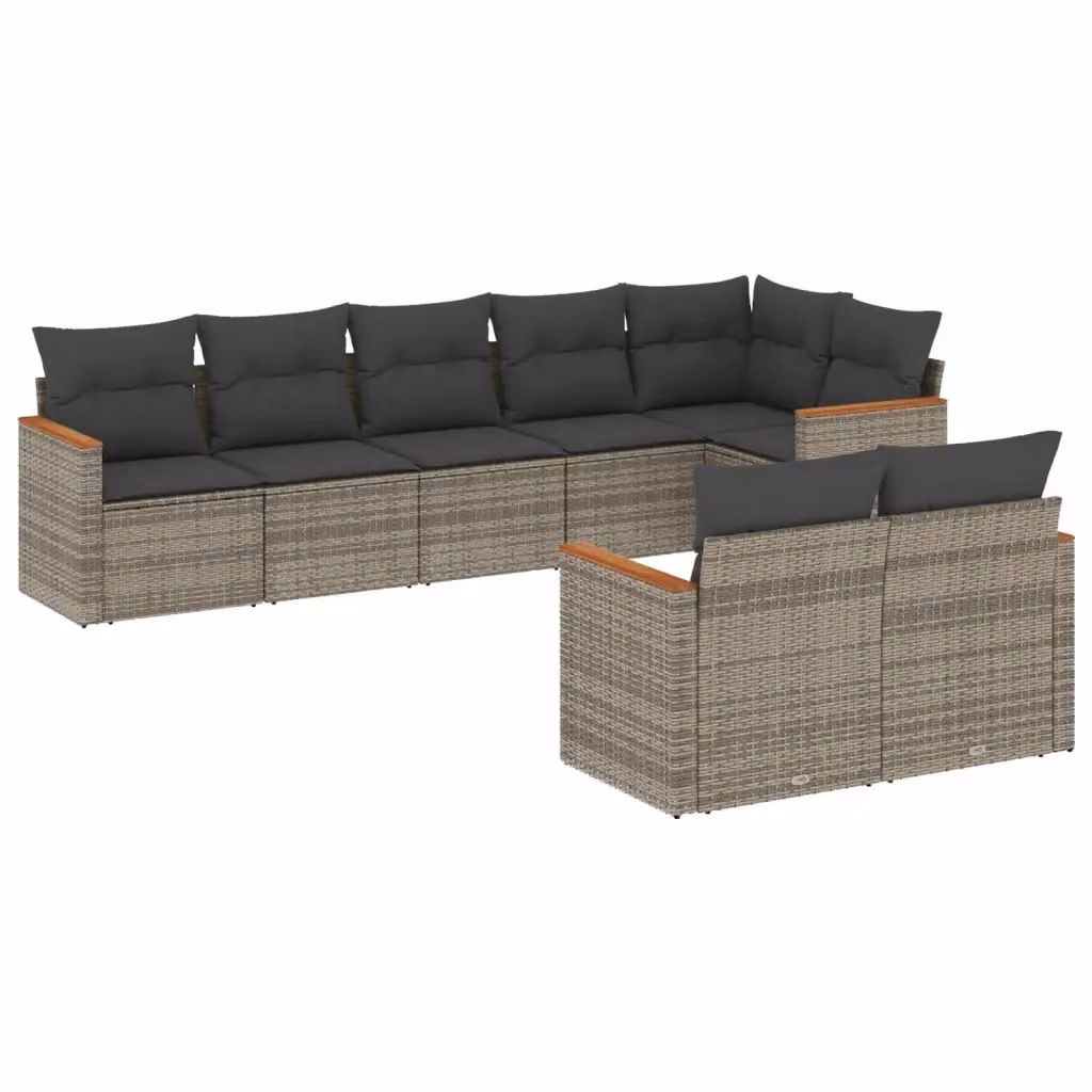 vidaXL Set Divano da Giardino a L 8 pz in Polyrattan Grigio con Cuscini Imbottiti e Coperture Rimovibili – 2