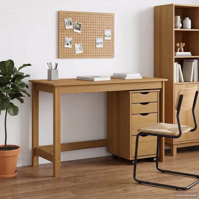 Set scrivania e mobiletto su ruote vidaXL MOSS 2 pezzi Marrone Miele