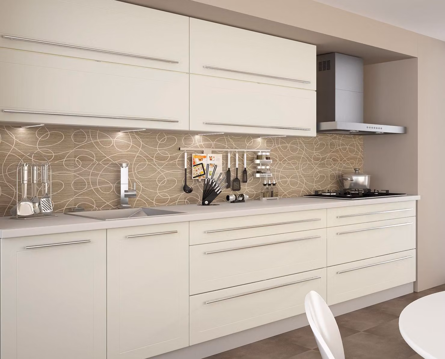 Blocco cucina KVANTUM 240cm frontale grigio MDF vaniglia opaco estensione parziale