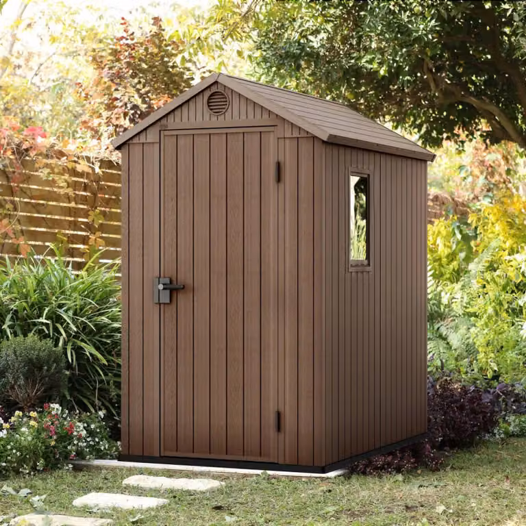 Dmora Casetta da Giardino Osoyoos 184.5x125.8x205.1h cm Marrone, Resistente Agli Agenti Atmosferici Presenza Finestre