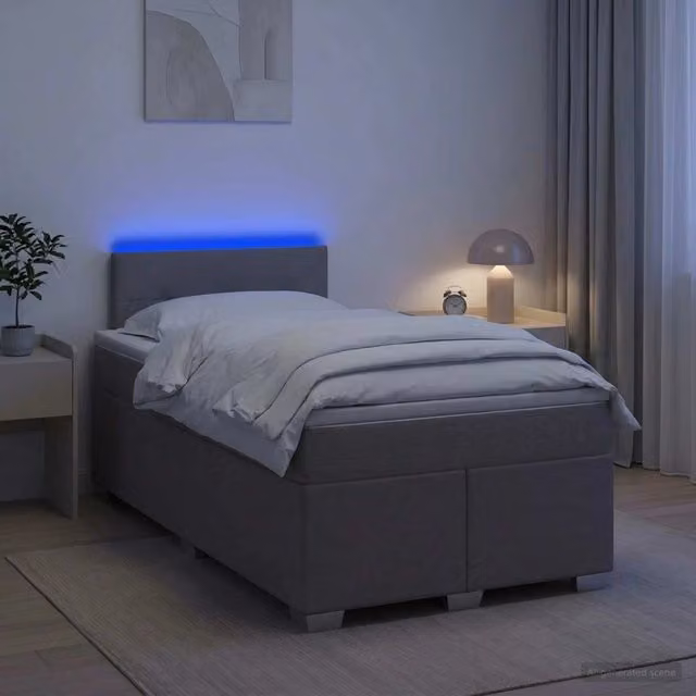 Letto con Box Spring, Materasso Ibrido e Illuminazione LED vidaXL, Colore Tortora, L/P/H: 200 x 120 x 88 cm – 1
