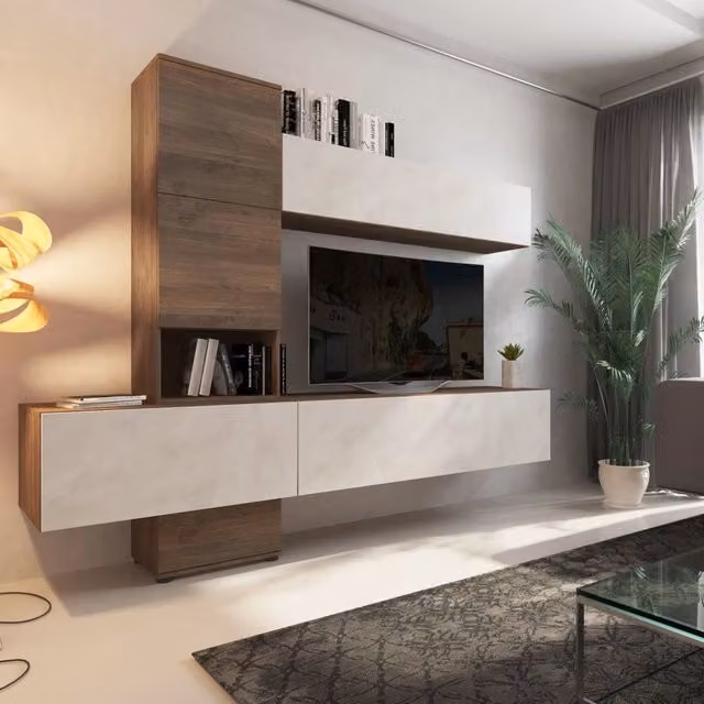 Parete Attrezzata Modulabile Isola DMORA per il tuo Soggiorno, Marrone e Bianco – 1