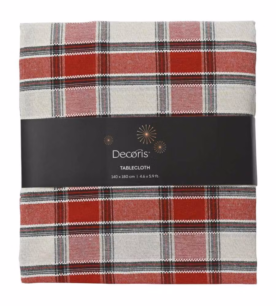 Decoris Tovaglia Natalizia in Cotone Tartan Verde e Rossa - 180x140cm