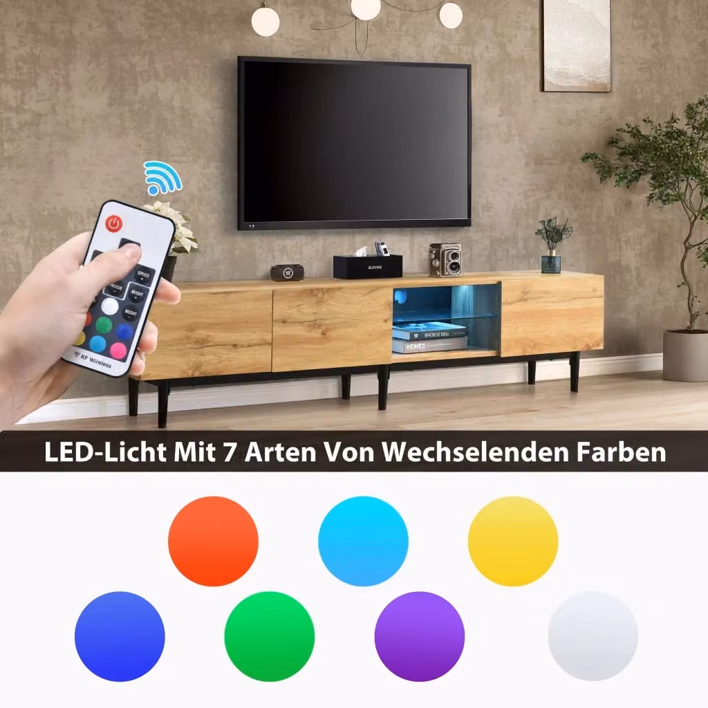 Mobile TV LED REDOM in MDF con illuminazione integrata, stile minimalista, multicolore, L: 175 cm, P: 31 cm, H: 41 cm – 2