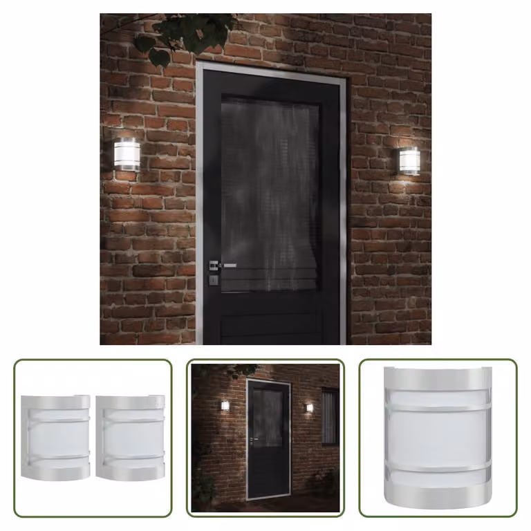 The Living Store Luci da parete per esterni 2 pezzi in acciaio inox argento