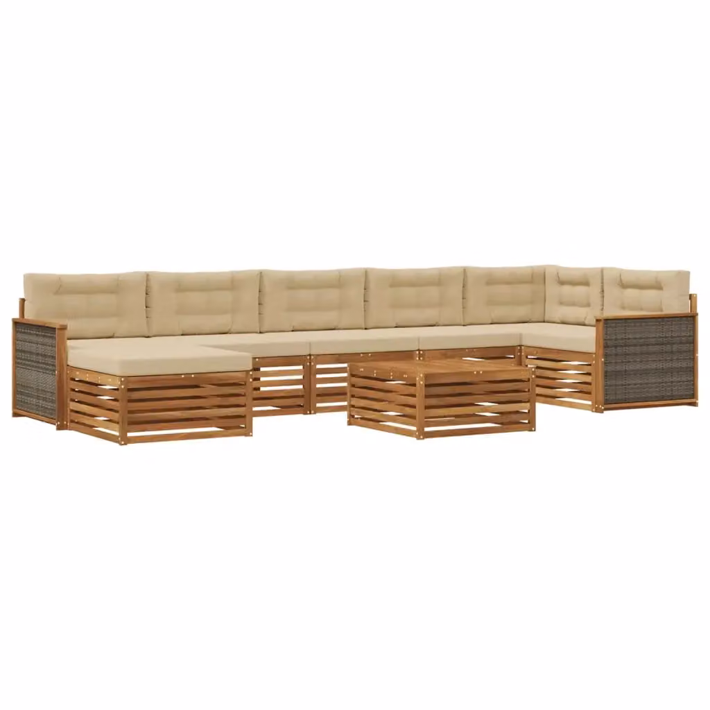 Set di divani da esterno vidaXL a forma di L in legno di acacia con pouf e tavolino, colore beige e marrone – 2