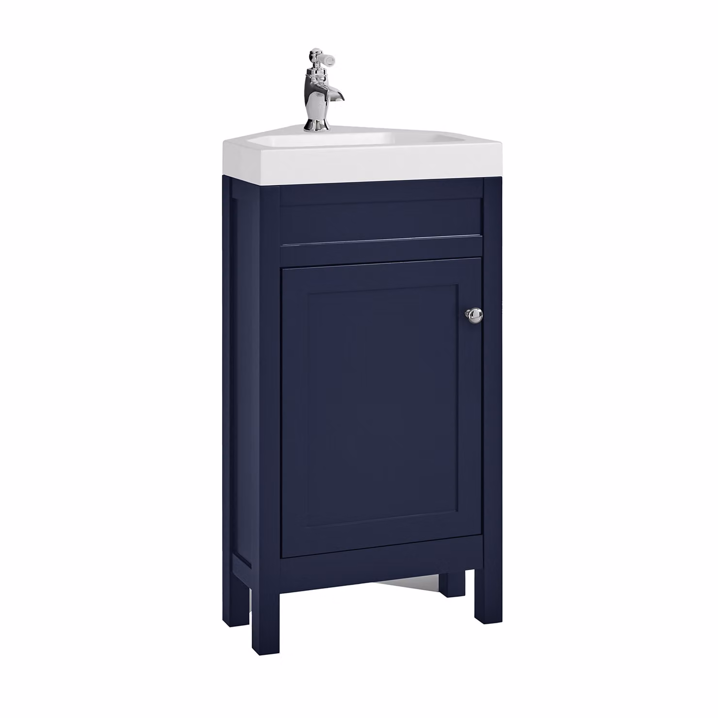 Mobile Bagno Angolare Blu Marino da 450mm con Lavabo e Maniglia Classica Rotonda Cromata - Warwick