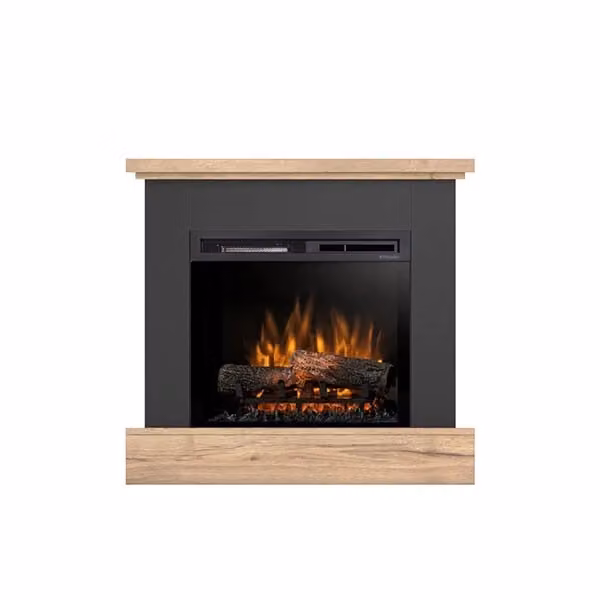 Caminetto Elettrico da Pavimento a Libera Installazione con LED YUKON OUTINFIRE, L 92 x H 86 x P 29 cm, Nero e Rovere Chiaro – 2