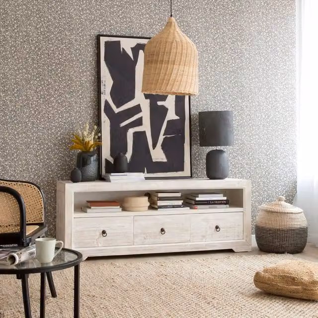 Mobile TV Oblak Banak in legno massiccio di araucaria bianco stile shabby chic con larghezza di 160 cm