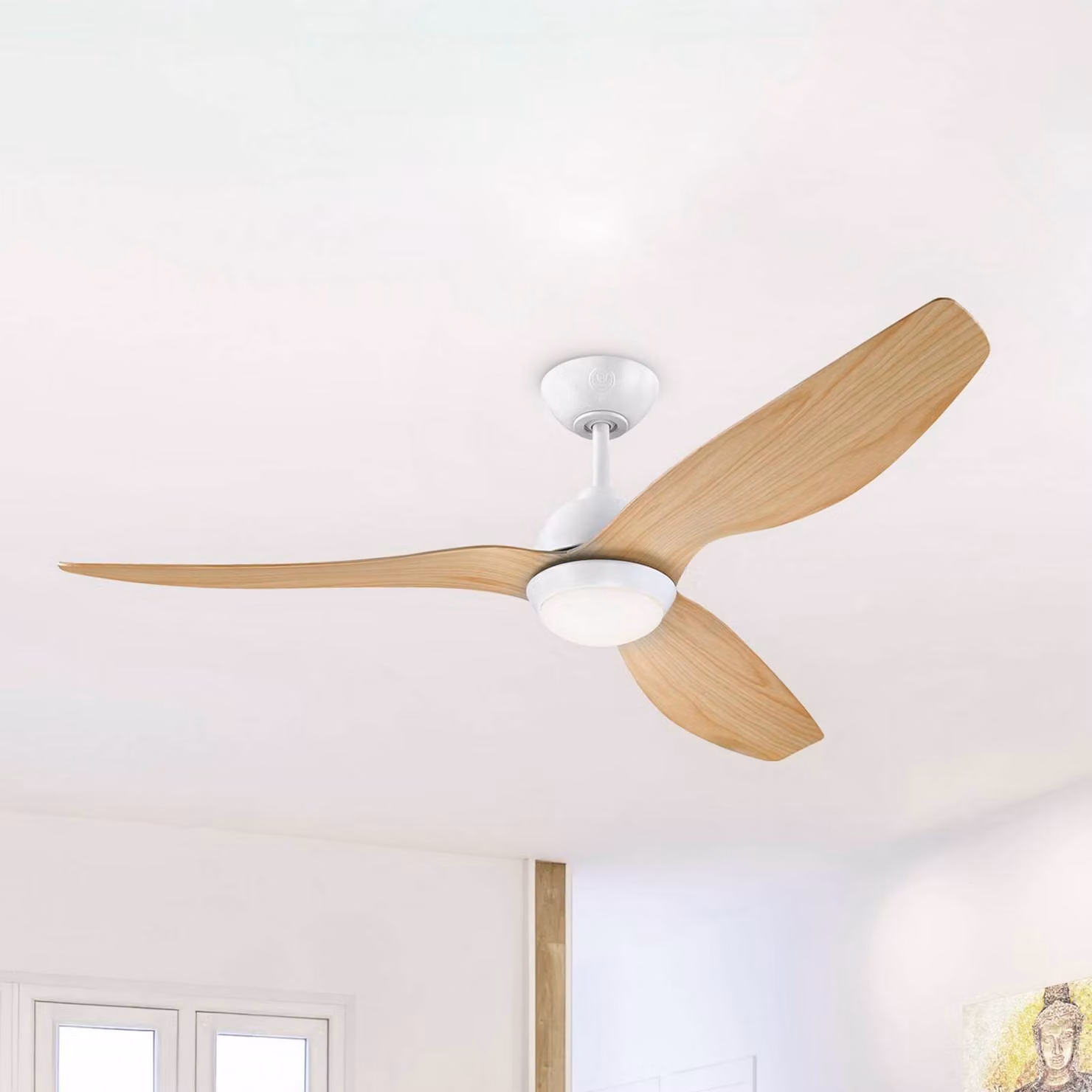 Westinghouse Ventilatore da soffitto LED 7316140, DC, silenzioso, 132 cm, dimmerabile, Legno chiaro, Soggiorno / Sala da pranzo, Plastica, Moderno