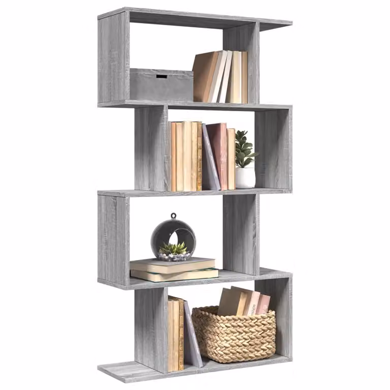 Libreria vidaXL con 4 Ripiani in MDF Grigio, Design Moderno e Geometrico, L: 70 cm, P: 24 cm, H: 129 cm