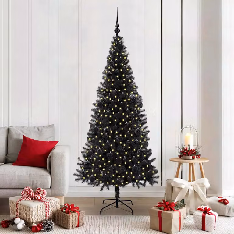 Albero di Natale moderno vidaXL nero con luci LED bianco caldo in PVC, Altezza: 180 cm