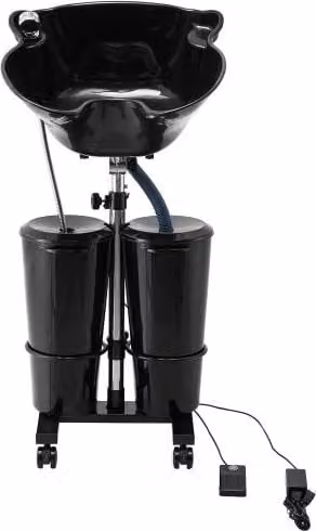 Lavatesta Portatile VEVOR Nero con Pompa Elettrica, 2 Secchi e 2 Doccette, Altezza e Angolazione Regolabili per Salone o Casa