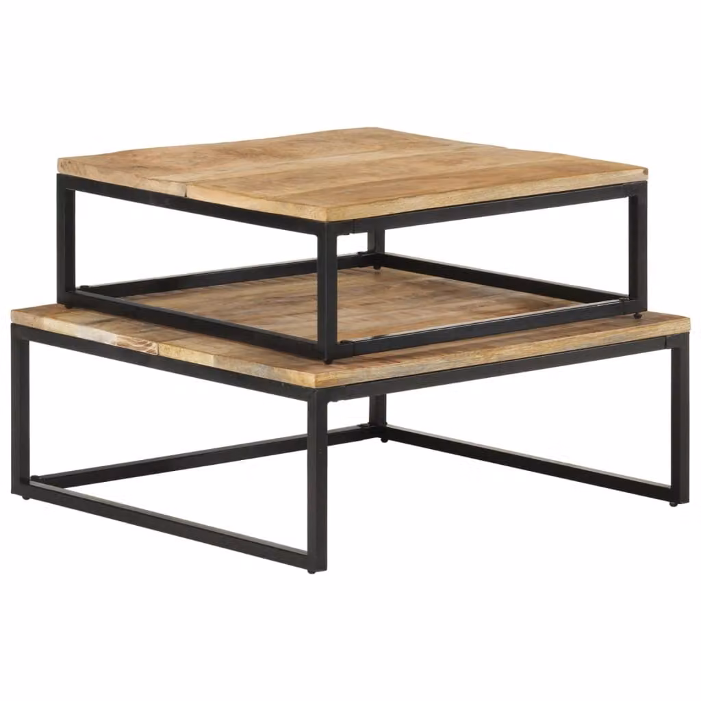 Tavolini da Salotto Impilabili 2 pz in Legno Massello di Mango