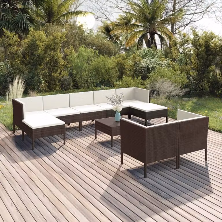 Maison Exclusive - Set da giardino da 10 pezzi con cuscini in rattan sintetico marrone