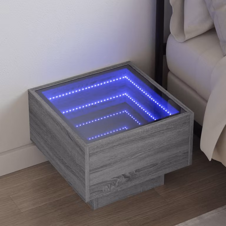 Comodino moderno vidaXL Infinity con illuminazione LED integrata, Rovere Sonoma e Grigio, L 40 cm x P 40 cm x H 30 cm