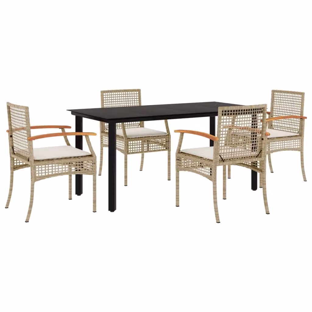 Set da Pranzo da Giardino 5 pz con Cuscini Beige in Polyrattan