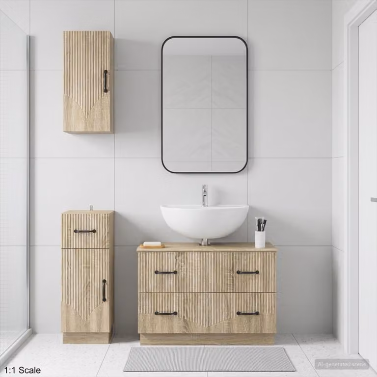 Set di 3 armadietti da bagno vidaXL HOORN in Rovere Sonoma marrone con mobile lavabo e pensili a parete