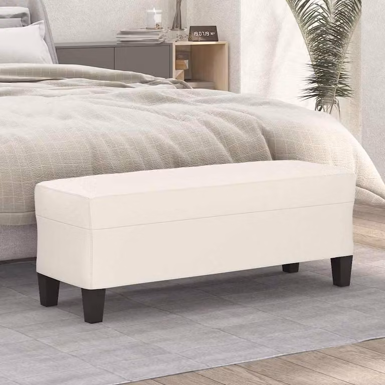 Panca moderna vidaXL in similpelle color crema, L 100 x P 35 x H 41 cm