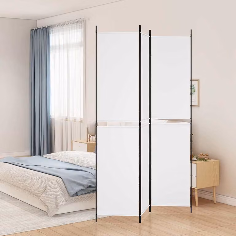 Divisorio a 3 Pannelli vidaXL in Tessuto Bianco L: 150 cm, H: 220 cm