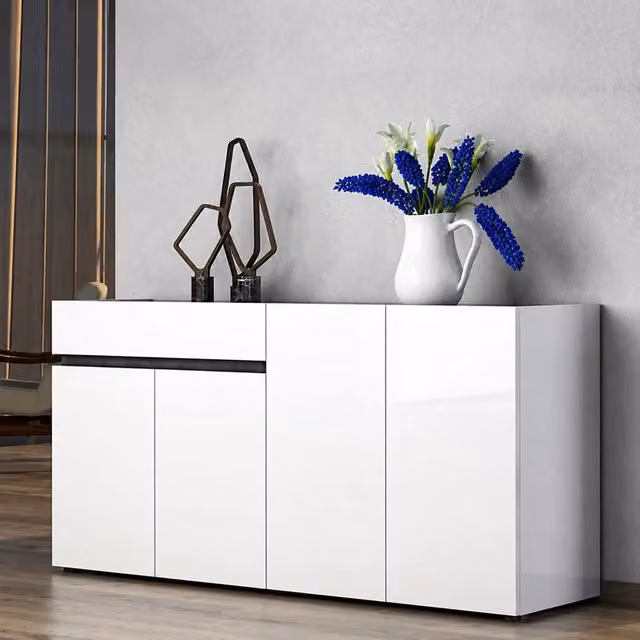 Madia Beinette DMORA con 2 ripiani, design moderno in finitura bianco lucido, L: 160 cm, P: 42 cm, H: 80 cm