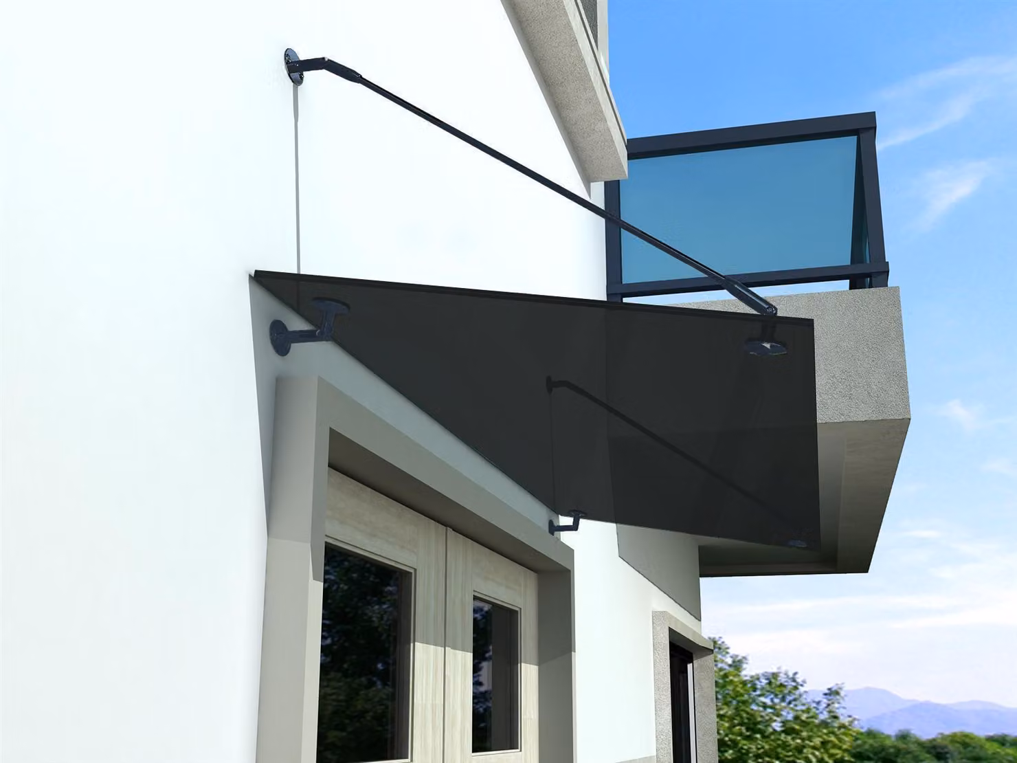 Glaswerk Westfalen - (STR) Tetto in vetro grigio 120x90 cm incl. supporto RAL 7016
