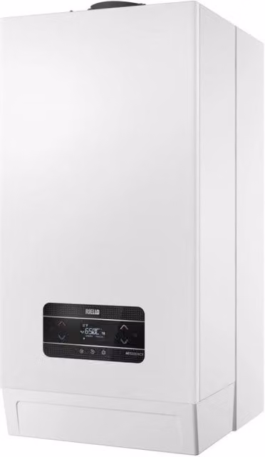 Caldaia a condensazione Riello Residence Aqua HM 35 Bis Metano/Gpl bianca con kit scarico fumi e componenti in acciaio inox